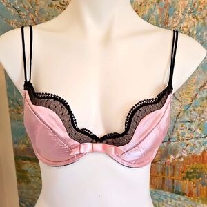 34D Jezebel Satin Doll Pink Pushup Bra with Black Lace 14805